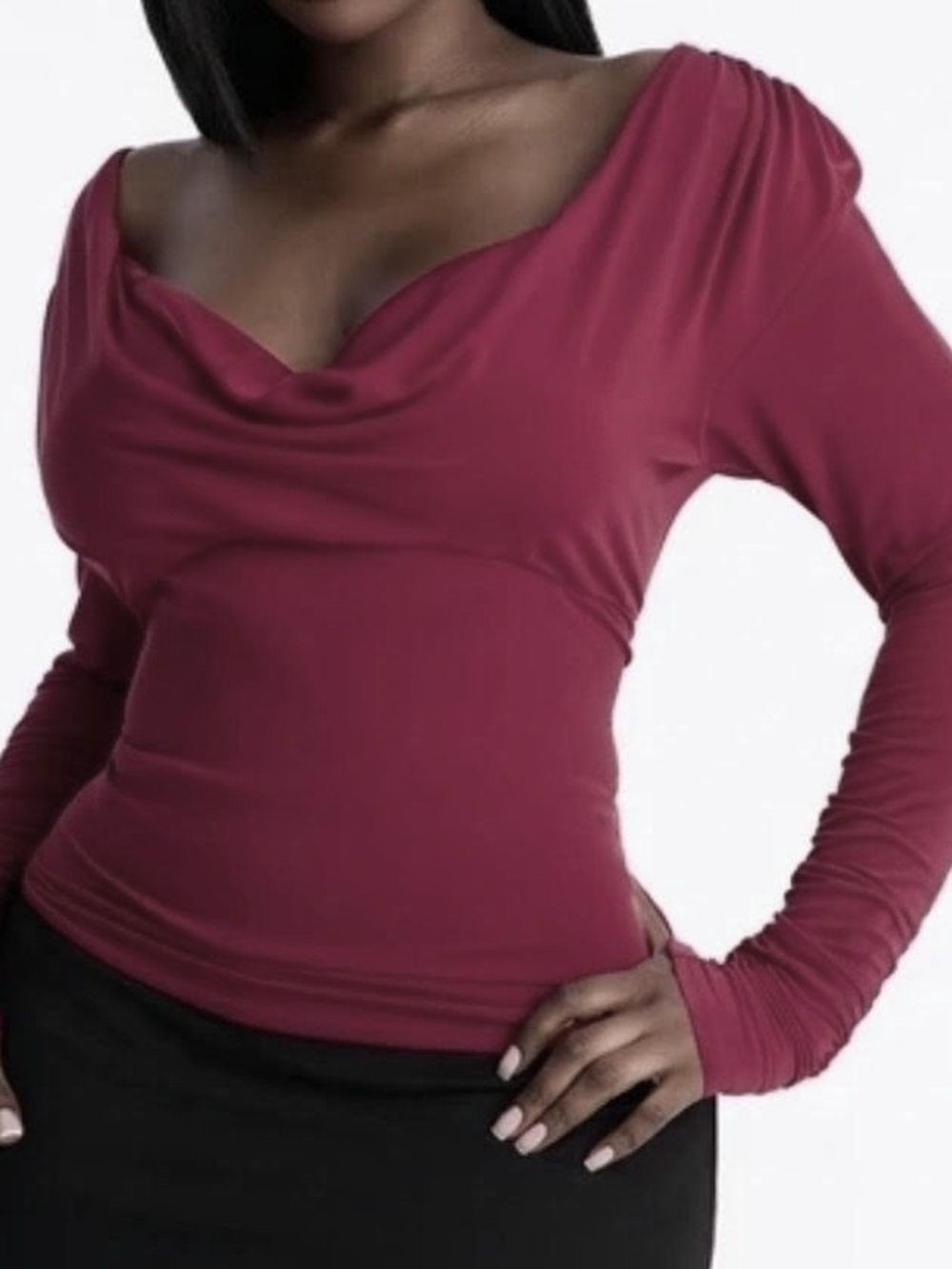 Women's Draped Long-Sleeve Top in Berry